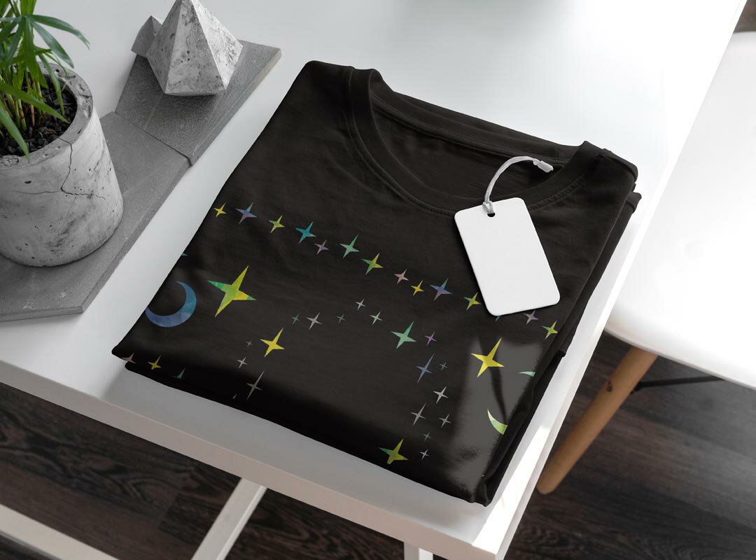 tシャツ メンズ 半袖 ブラック デザイン XS S M L XL 2XL Tシャツ ティーシャツ T shirt 黒 013699 カラフル　星　月