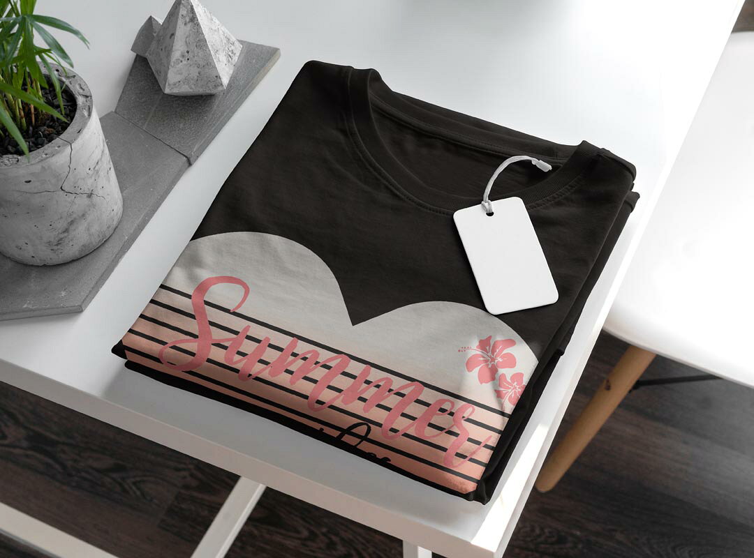 tシャツ レディース 半袖 ブラック 黒 デザイン M L Tシャツ ティーシャツ T shirt 013922 ハート　ハイビスカス　ヤシの木 kabekore-11281057 kabeコレ サンプル画像3