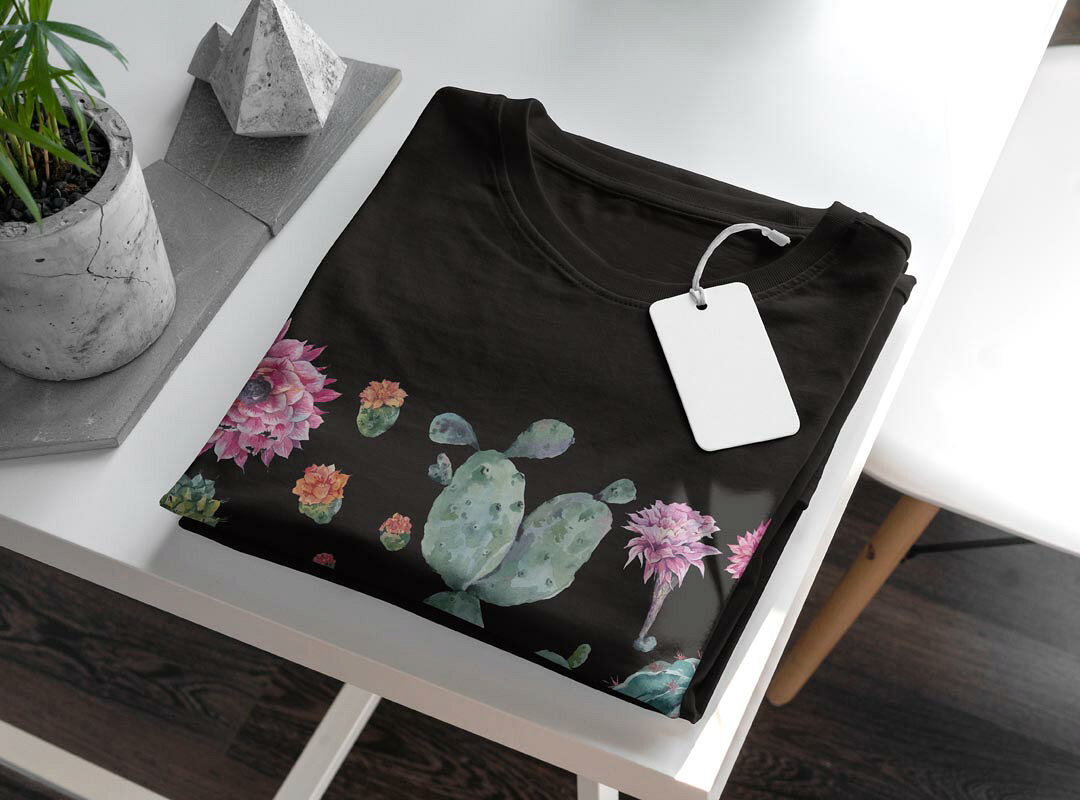 tシャツ レディース 半袖 ブラック 黒 デザイン M L Tシャツ ティーシャツ T shirt 014334 花　　サボテン kabekore-11280884 kabeコレ サンプル画像3