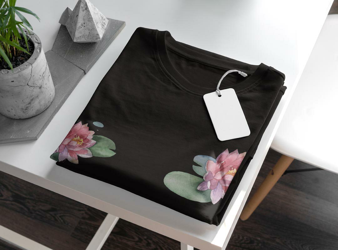 tシャツ メンズ 半袖 ブラック デザイン XS S M L XL 2XL Tシャツ ティーシャツ T shirt 黒 014705 花　水蓮