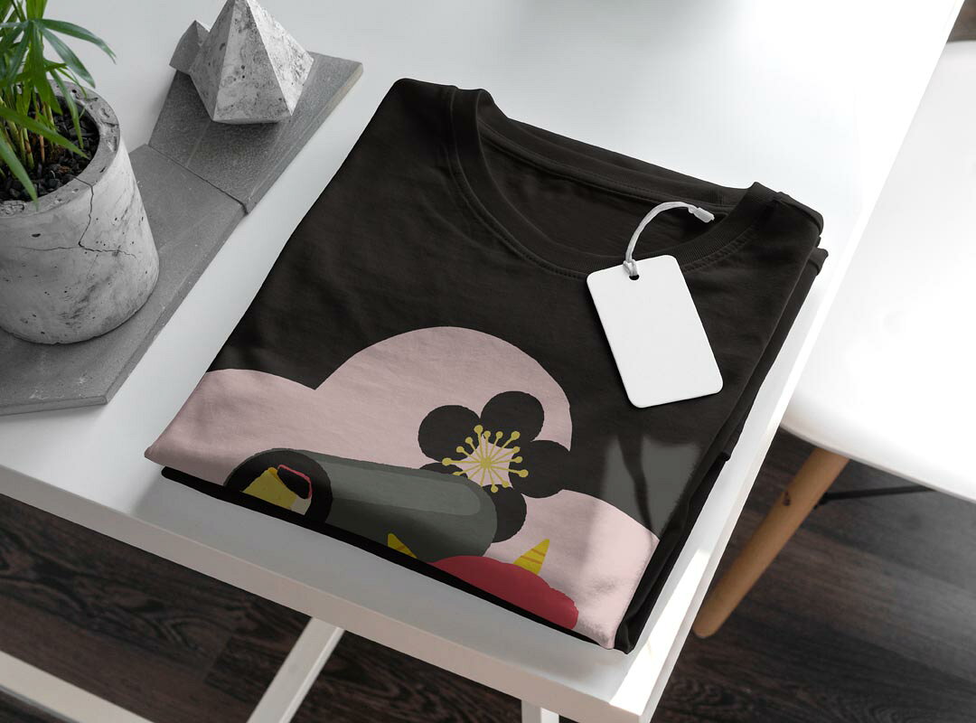 tシャツ レディース 半袖 ブラック 黒 デザイン M L Tシャツ ティーシャツ T shirt 015252 恵方巻き　鬼　桜 kabekore-11284190 kabeコレ サンプル画像3