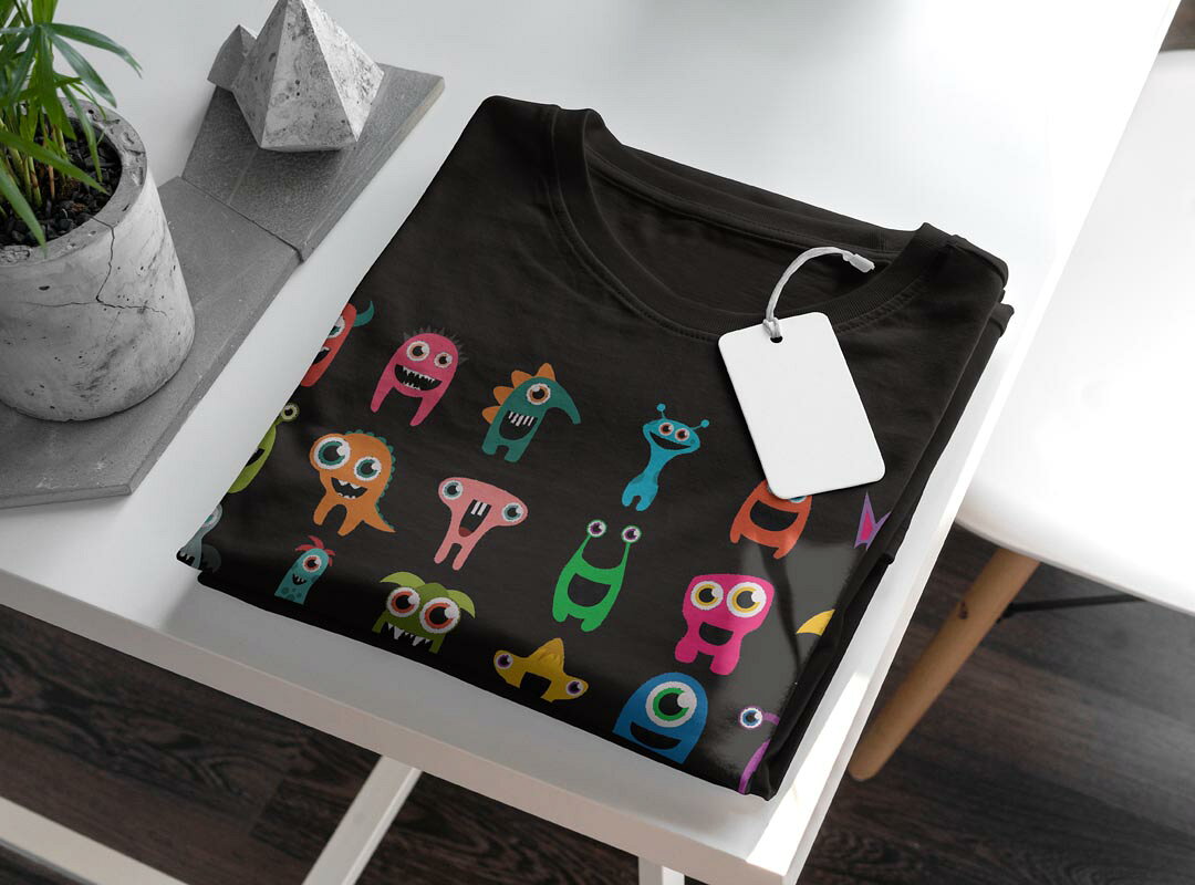 tシャツ レディース 半袖 ブラック 黒 デザイン M L Tシャツ ティーシャツ T shirt 015382 かわいい　妖怪　カラフル　モンスター kabekore-11280597 kabeコレ サンプル画像3