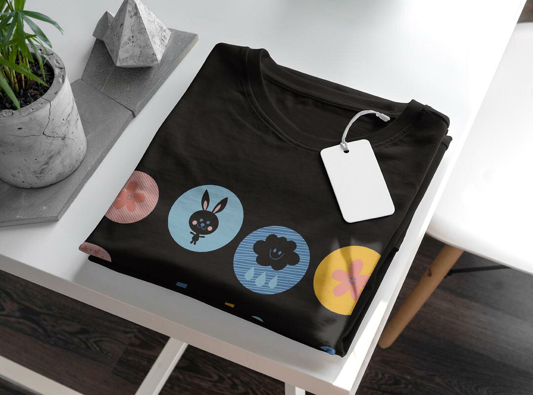 tシャツ レディース 半袖 ブラック 黒 デザイン M L Tシャツ ティーシャツ T shirt 015584 お風呂　うさぎ　雲 kabekore-11277161 kabeコレ サンプル画像3