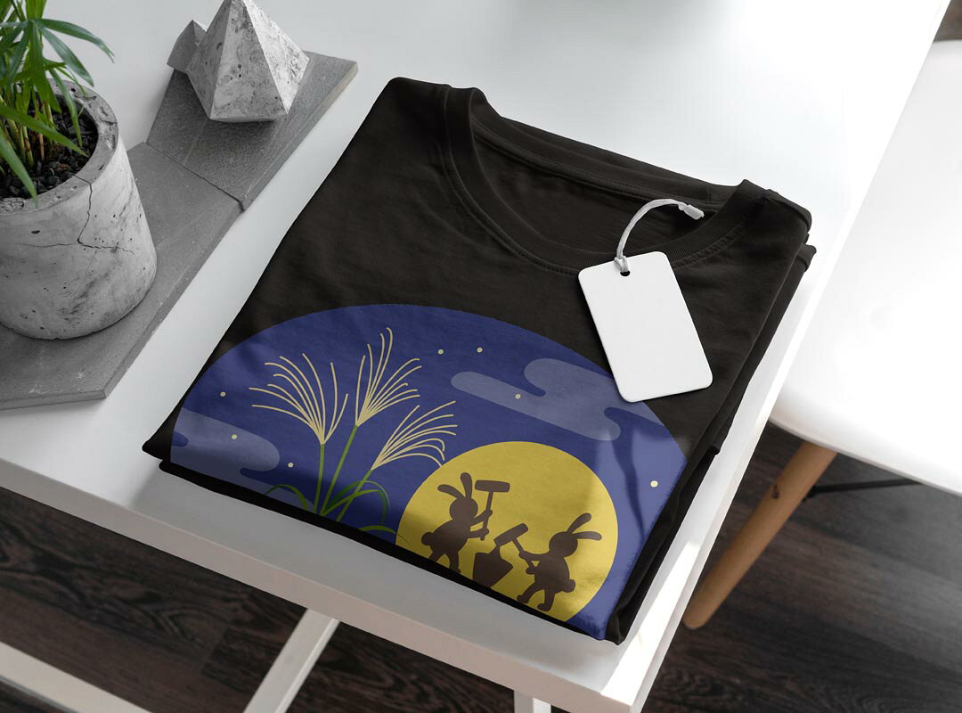 tシャツ レディース 半袖 ブラック 黒 デザイン M L Tシャツ ティーシャツ T shirt 015834 月見　十五夜　うさぎ kabekore-11275614 kabeコレ サンプル画像3