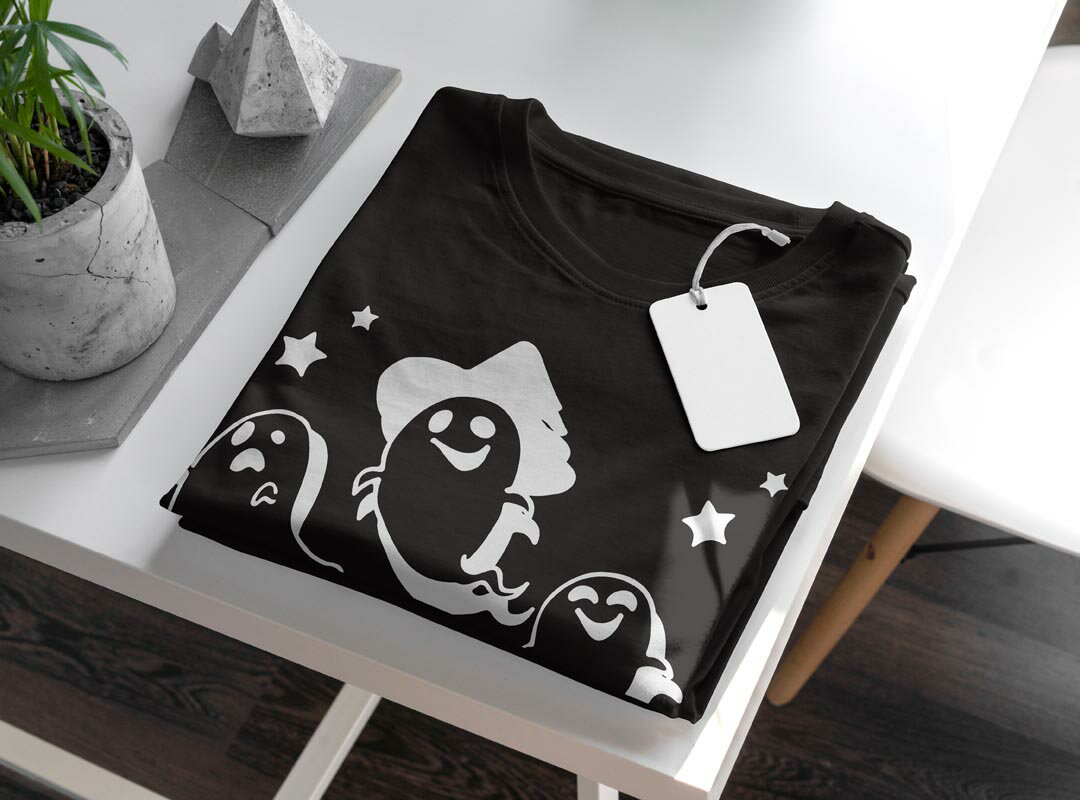 tシャツ レディース 半袖 ブラック 黒 デザイン M L Tシャツ ティーシャツ T shirt 017470 おばけ　星　かわいい