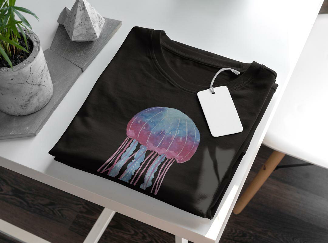 tシャツ メンズ 半袖 ブラック デザイン XS S M L XL 2XL Tシャツ ティーシャツ T shirt　黒 017532 アニマル くらげ　海月　海