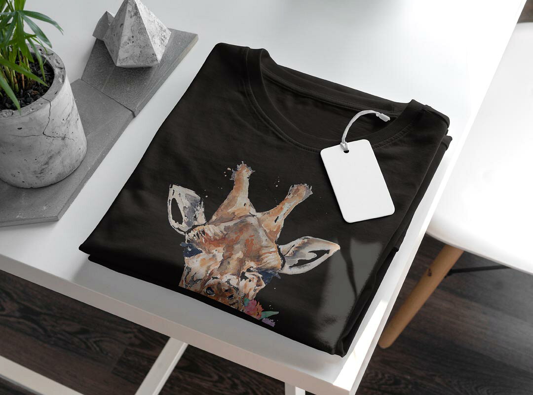 tシャツ レディース 半袖 ブラック 黒 デザイン M L Tシャツ ティーシャツ T shirt 017753 麒麟　きりん　Giraffe　動物 kabekore-10702557 kabeコレ サンプル画像3