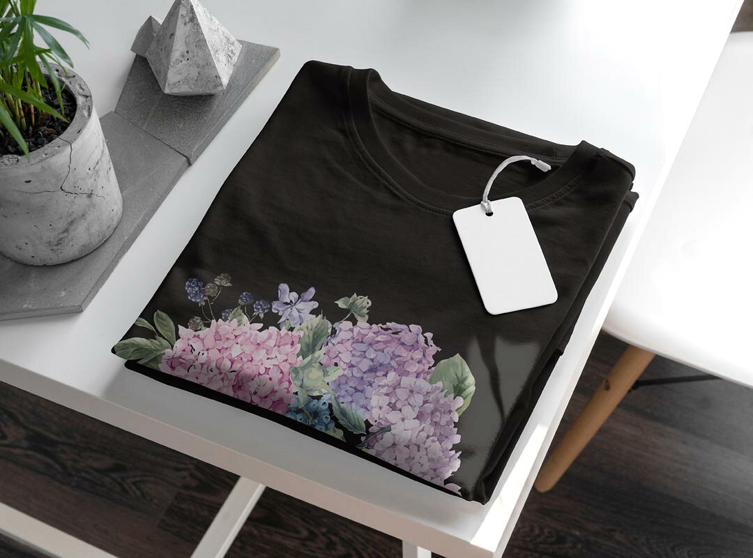 tシャツ レディース 半袖 ブラック 黒 デザイン M L Tシャツ ティーシャツ T shirt 017811 梅雨　アジサイ　紫陽花 kabekore-10702615 kabeコレ サンプル画像3