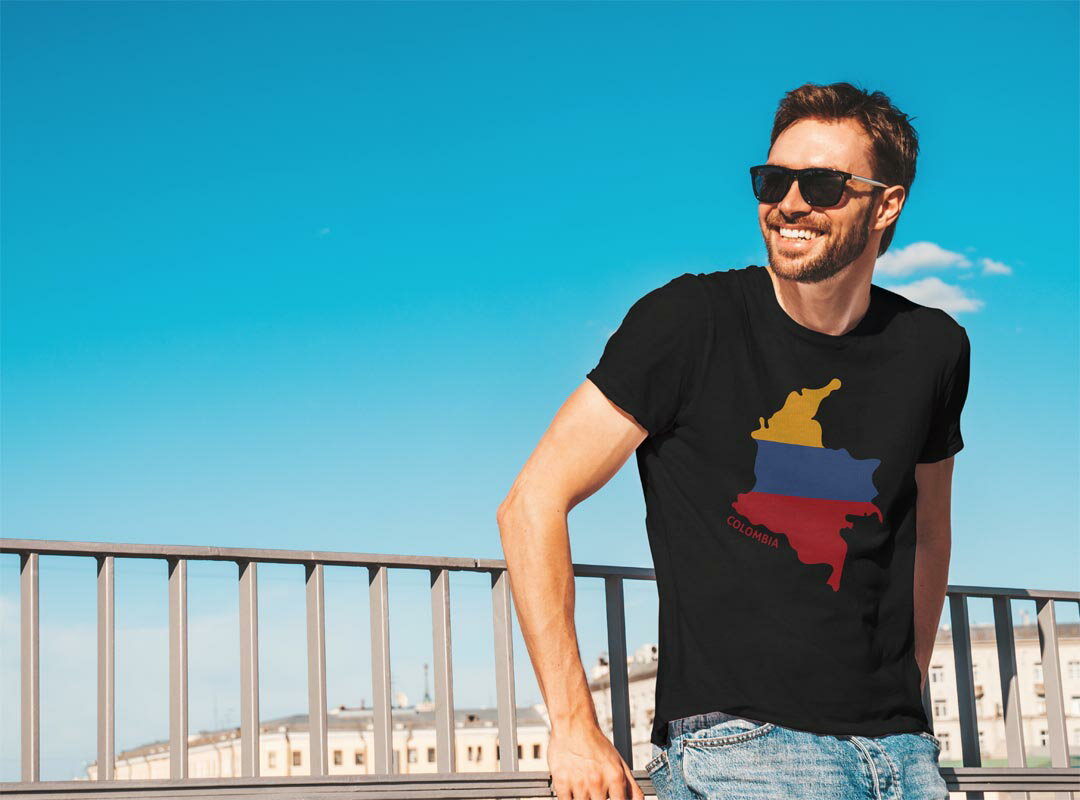 tシャツ メンズ 半袖 ブラック デザイン XS S M L XL 2XL Tシャツ ティーシャツ T shirt 黒 034493 国旗 国 COLOMBIA コロンビア
