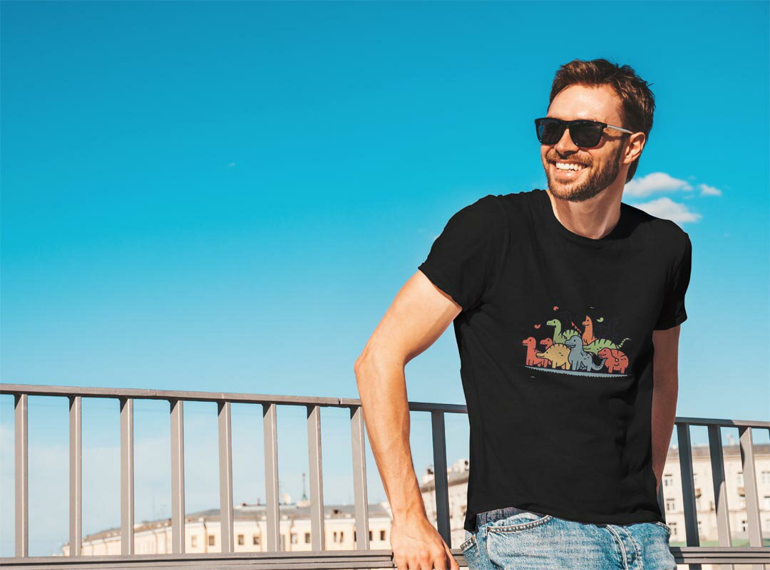 tシャツ メンズ 半袖 ブラック デザイン XS S M L XL 2XL Tシャツ ティーシャツ T shirt 黒 035633 ダイナソー 恐竜 Dinosaur キャラクター