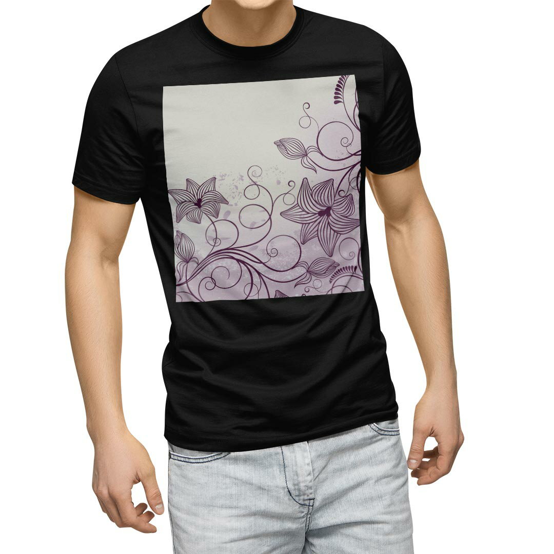 Rakuten - tシャツ メンズ 半袖 ブラック デザイン XS S M L XL 2XL Tシャツ ティーシャツ T shirt　黒 002011 フラワー 花　フラワー　紫