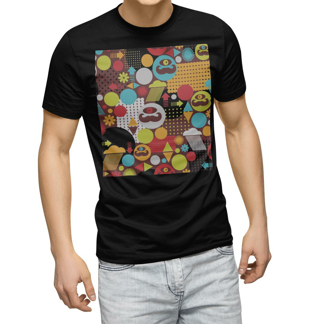 Character - tシャツ メンズ 半袖 ブラック デザイン XS S M L XL 2XL Tシャツ ティーシャツ T shirt　黒 002417 ユニーク キャラクター　模様　カラフル