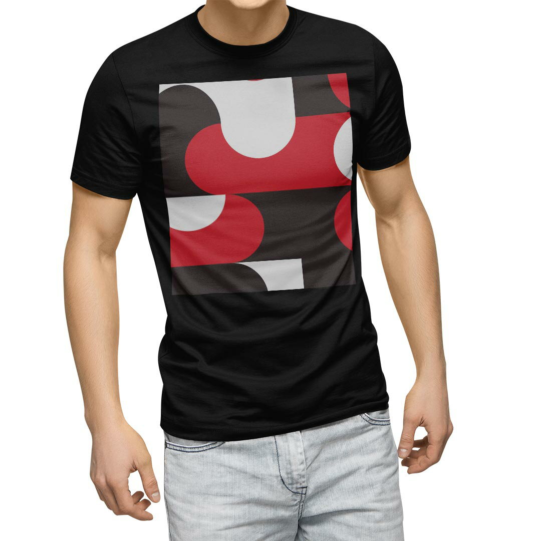 tシャツ メンズ 半袖 ブラック デザイン XS S M L XL 2XL Tシャツ ティーシャツ T shirt 黒 002468 チェック ボーダー 模様 赤 黒 白