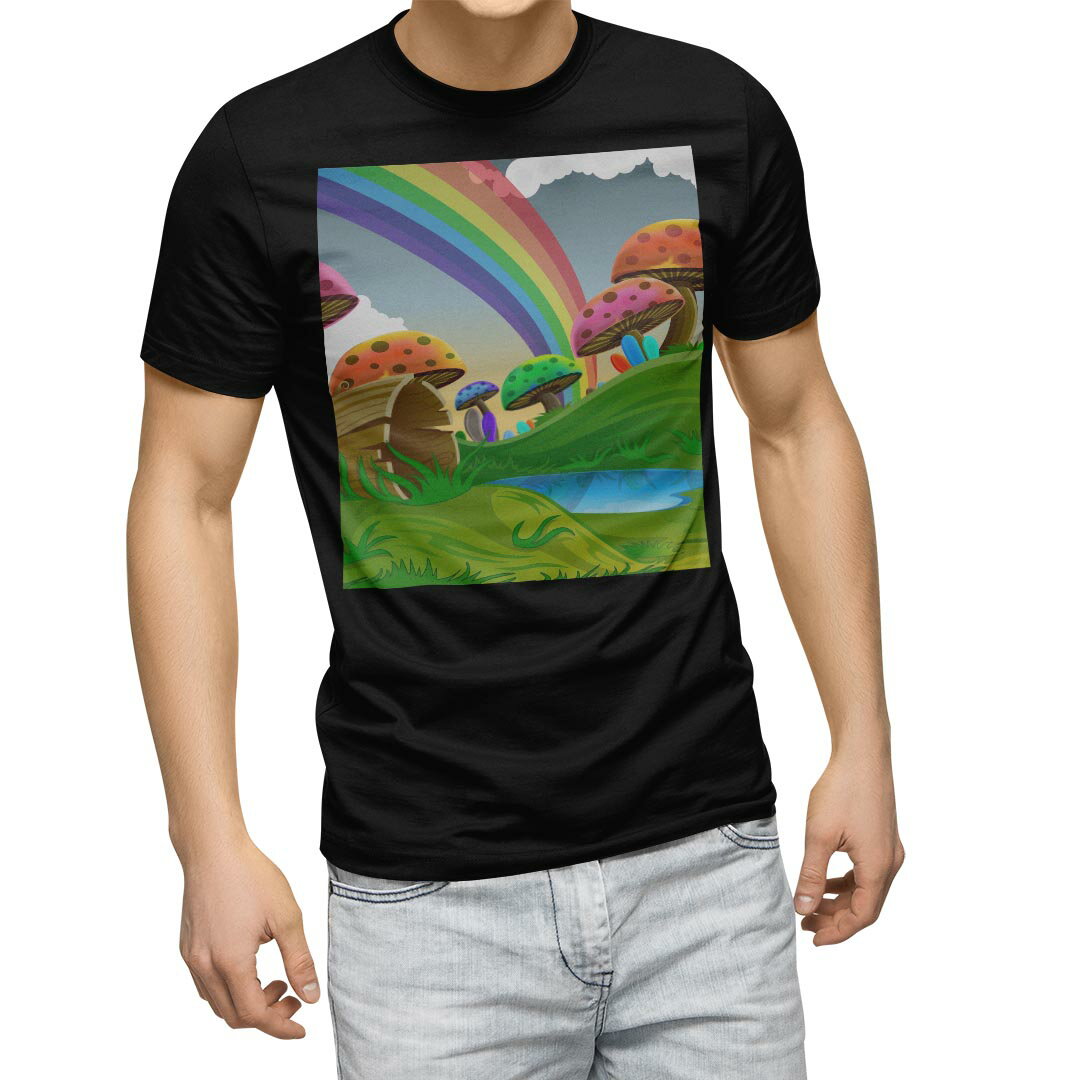 tシャツ メンズ 半袖 ブラック デザイン XS S M L XL 2XL Tシャツ ティーシャツ T shirt　黒 002552 景色　風景　イラスト
