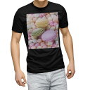 tシャツ メンズ 半袖 ブラック デザイン XS S M L XL 2XL Tシャツ ティーシャツ T shirt 黒 002600 ラブリー マカロン カラフル 写真