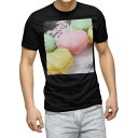 tシャツ メンズ 半袖 ブラック デザイン XS S M L XL 2XL Tシャツ ティーシャツ T shirt 黒 002672 マカロン カラフル 写真