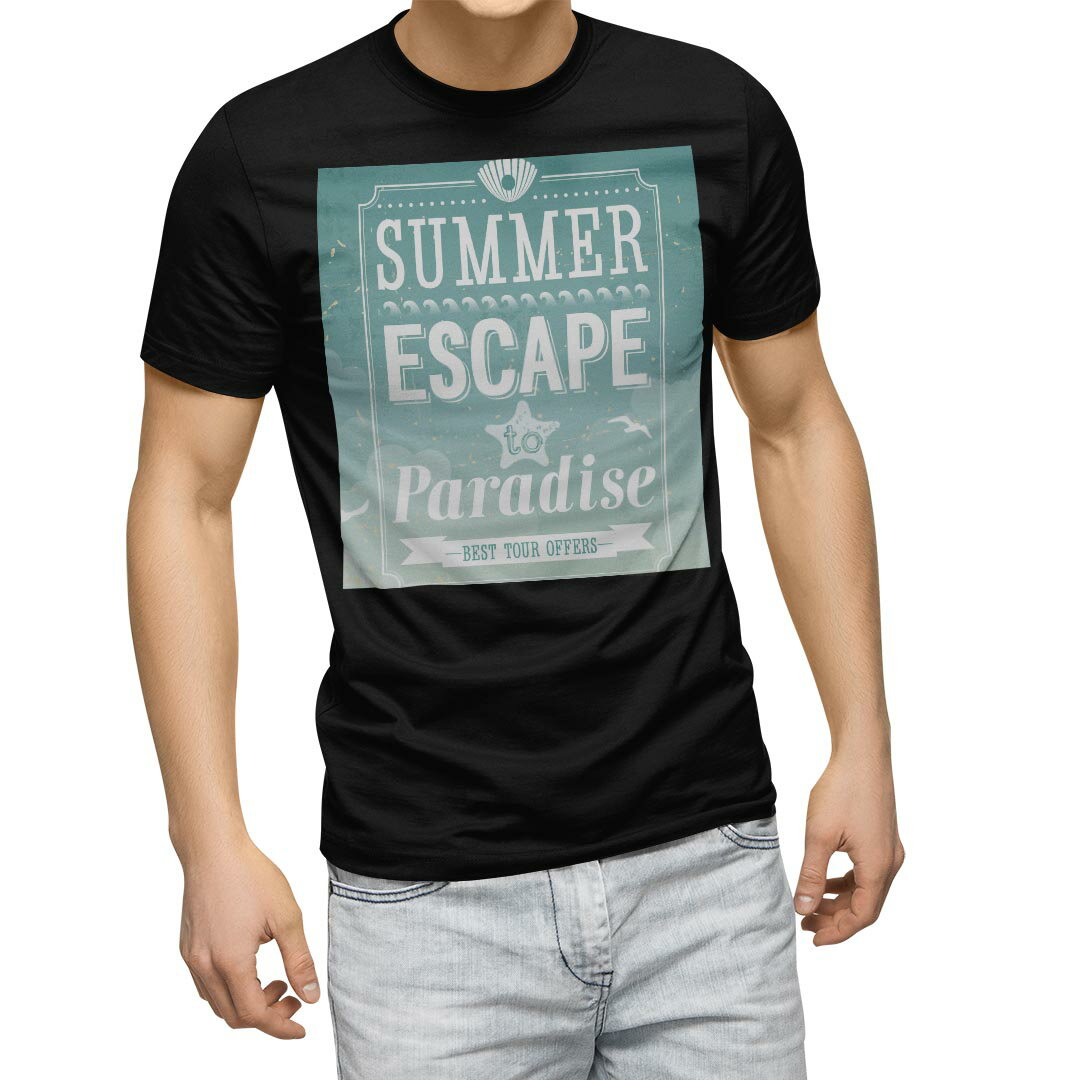 tシャツ メンズ 半袖 ブラック デザイン XS S M L XL 2XL Tシャツ ティーシャツ T shirt 黒 002682 ユニーク 夏 海 英語 文字