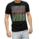 tシャツ メンズ 半袖 ブラック デザイン XS S M L XL 2XL Tシャツ ティーシャツ T shirt 黒 002731 写真・風景 花 チューリップ 写真