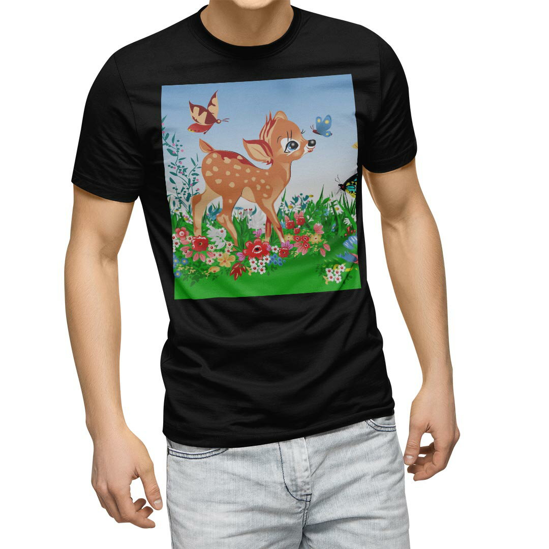 Character - tシャツ メンズ 半袖 ブラック デザイン XS S M L XL 2XL Tシャツ ティーシャツ T shirt　黒 002811 アニマル 動物　キャラクター　カラフル