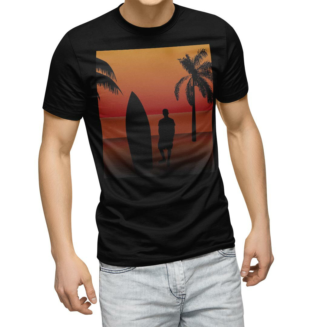 tシャツ メンズ 半袖 ブラック デザイン XS S M L XL 2XL Tシャツ ティーシャツ T shirt 黒 003151 クール その他 写真・風景 サーフィン 海 写真