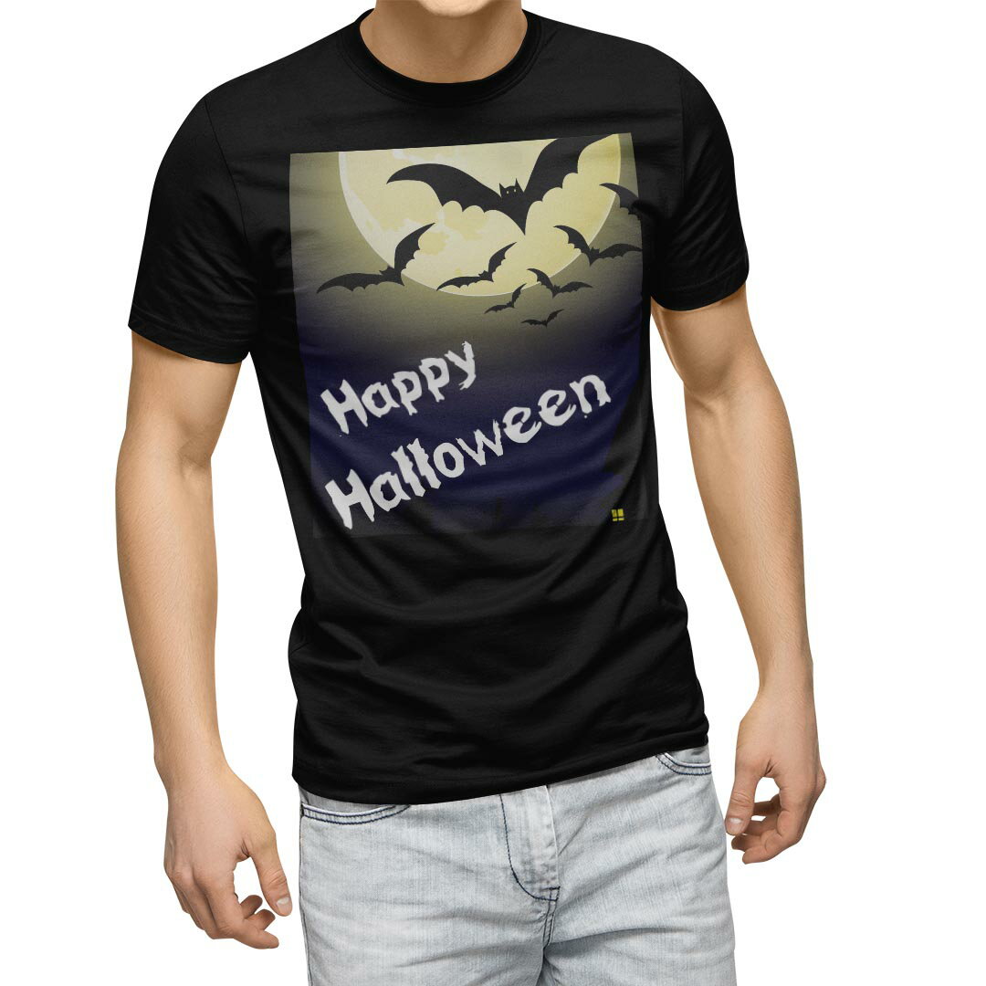 tシャツ メンズ 半袖 ブラック デザイン XS S M L XL 2XL Tシャツ ティーシャツ T shirt　黒 003377 ユニーク クール その他 ハロウィン　こうもり