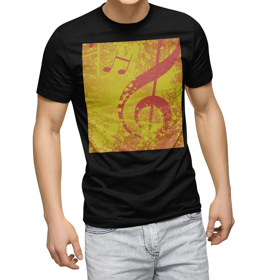 tシャツ メンズ 半袖 ブラック デザイン XS S M L XL 2XL Tシャツ ティーシャツ T shirt 黒 003386 ユニーク クール その他 音楽 音符 オレンジ