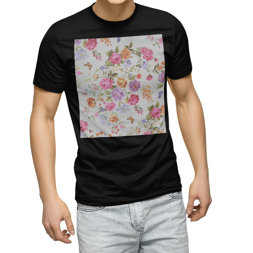 Rakuten - tシャツ メンズ 半袖 ブラック デザイン XS S M L XL 2XL Tシャツ ティーシャツ T shirt　黒 003412 フラワー ラグジュアリー 花　フラワー　カラフル