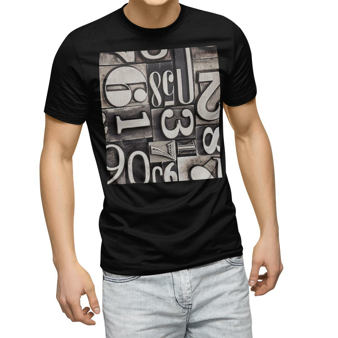 tシャツ メンズ 半袖 ブラック デザイン XS S M L XL 2XL Tシャツ ティーシャツ T shirt 黒 003456 クール 数字 レトロ