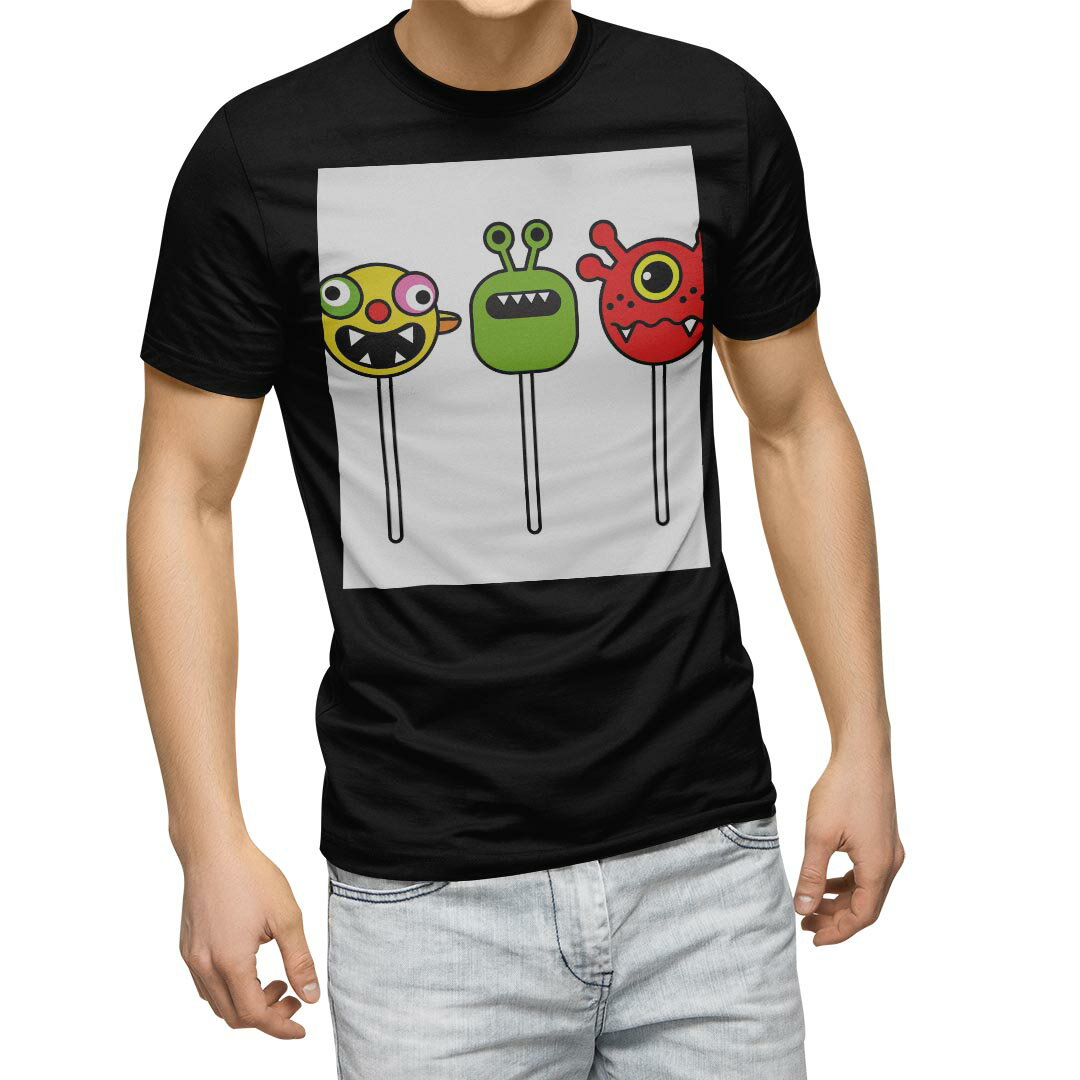 tシャツ メンズ 半袖 ブラック デザイン XS S M L XL 2XL Tシャツ ティーシャツ T shirt 黒 003556 キャラクター モンスター