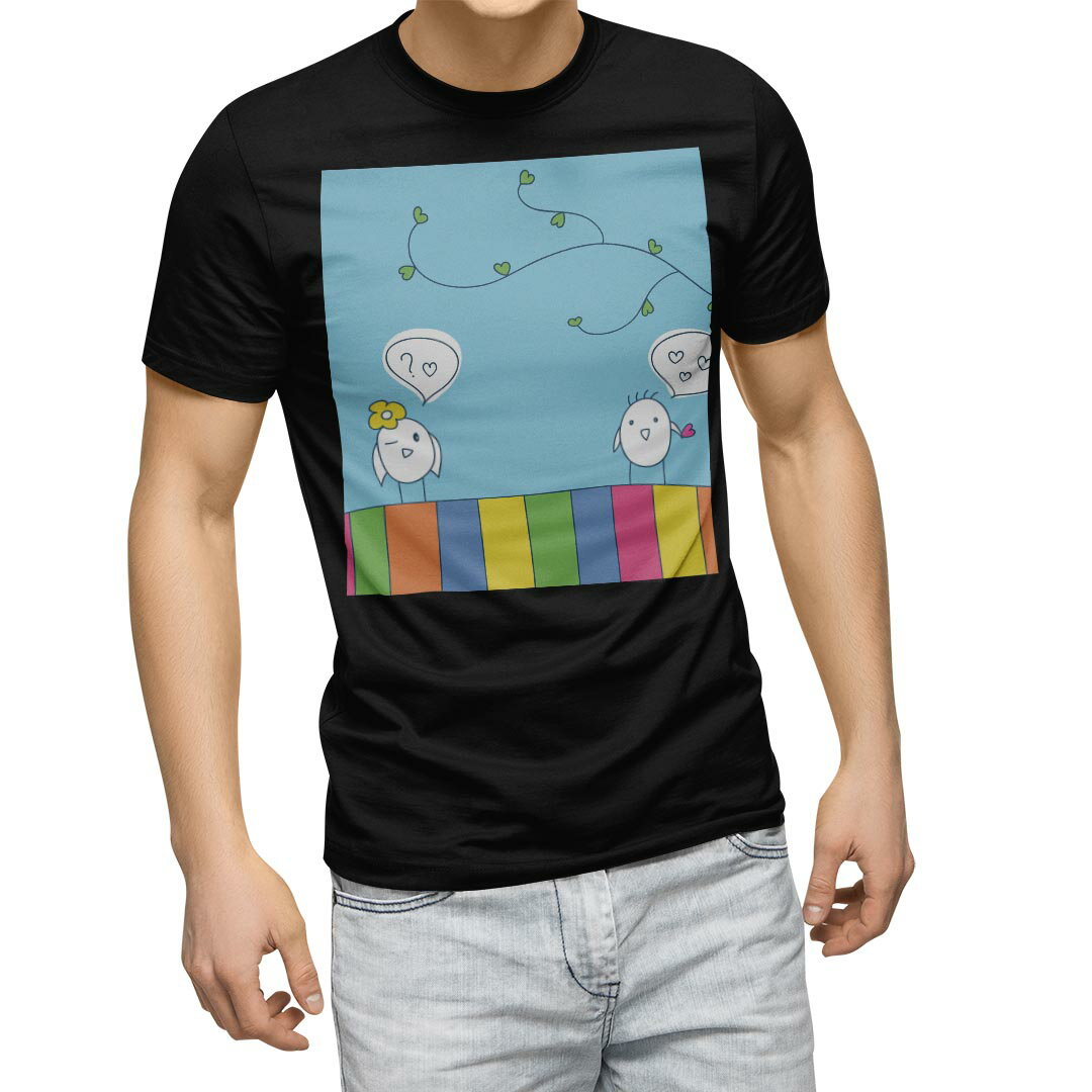 Character - tシャツ メンズ 半袖 ブラック デザイン XS S M L XL 2XL Tシャツ ティーシャツ T shirt　黒 003561 その他 チェック・ボーダー 鳥　キャラクター　イラスト