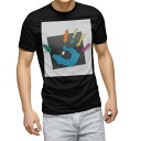 tシャツ メンズ 半袖 ブラック デザイン XS S M L XL 2XL Tシャツ ティーシャツ T shirt 黒 003631 手形 カラフル シンプル(4)