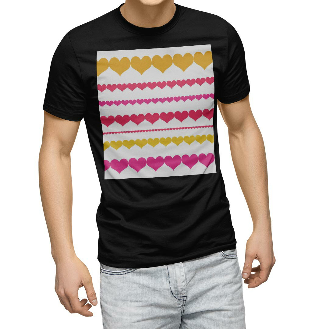 tシャツ メンズ 半袖 ブラック デザイン XS S M L XL 2XL Tシャツ ティーシャツ T shirt　黒 003743 チェック・ボーダー ハート　ピンク　黄色