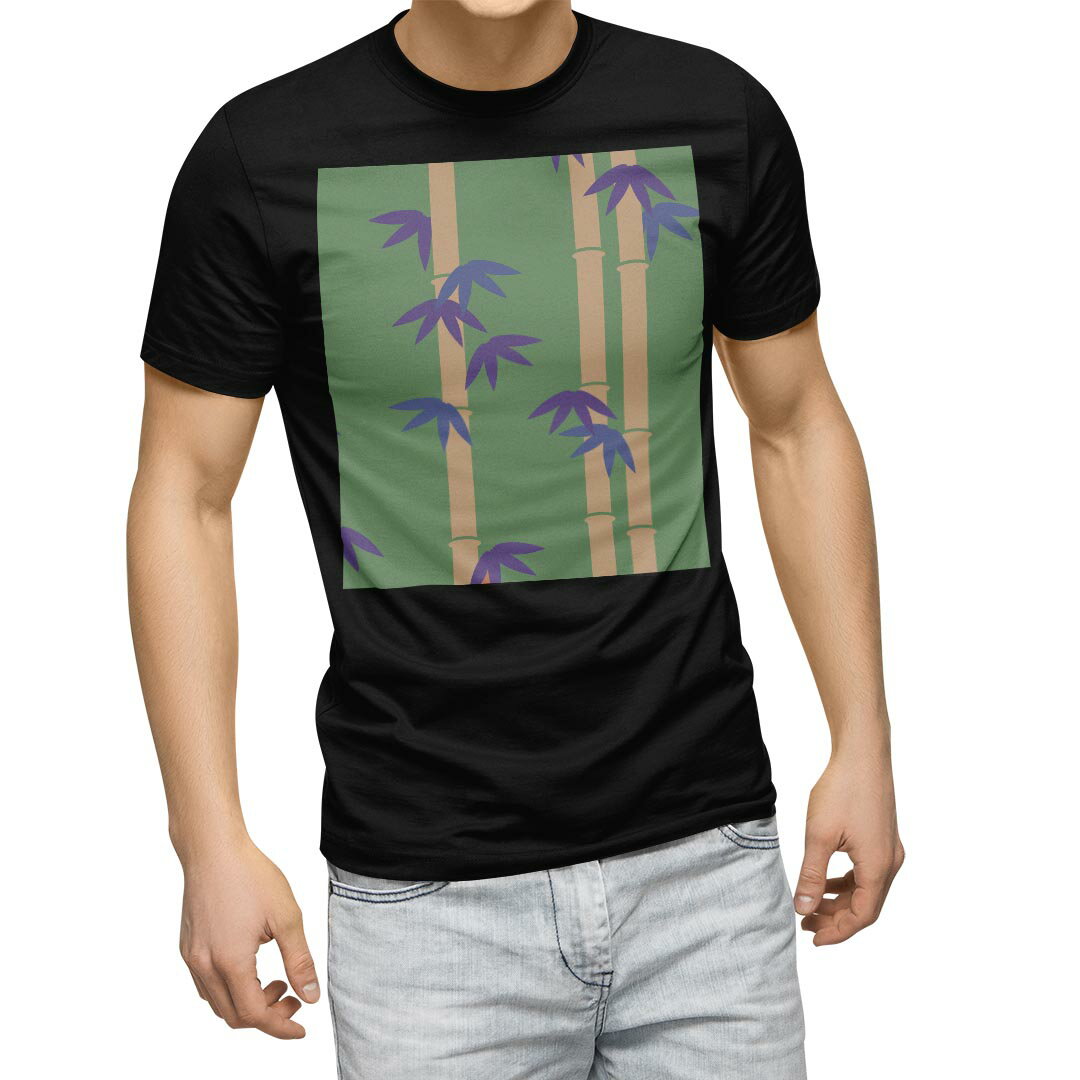 tシャツ メンズ 半袖 ブラック デザイン XS S M L XL 2XL Tシャツ ティーシャツ T shirt 黒 003807 チェック・ボーダー 和風 和柄 竹