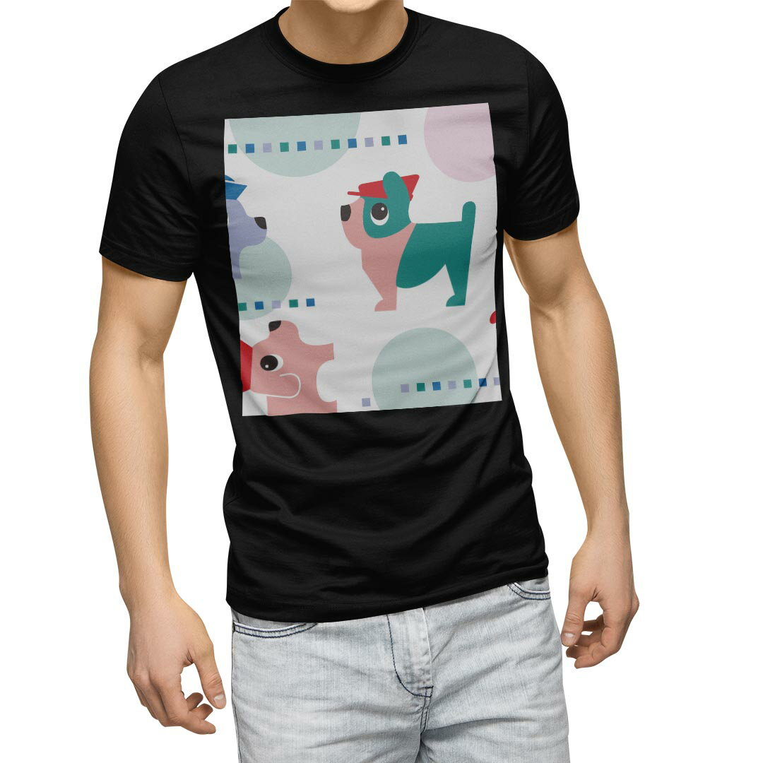 Character - tシャツ メンズ 半袖 ブラック デザイン XS S M L XL 2XL Tシャツ ティーシャツ T shirt 黒 003815 犬　動物　キャラクター