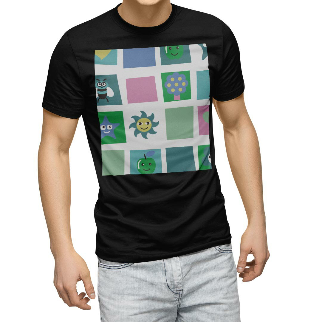 Character - tシャツ メンズ 半袖 ブラック デザイン XS S M L XL 2XL Tシャツ ティーシャツ T shirt　黒 003818 ラブリー キャラクター　ハート　ポップ