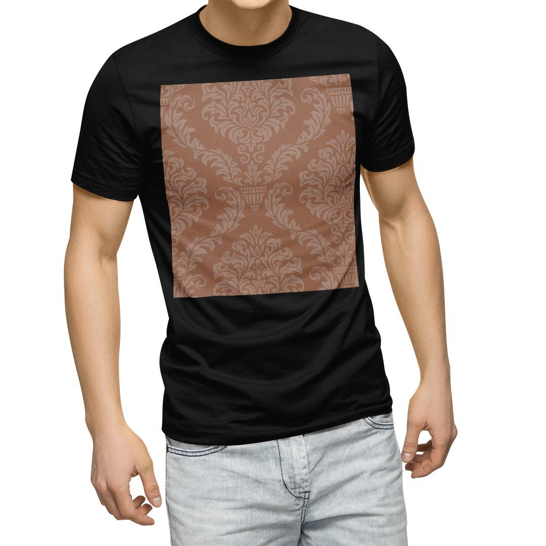tシャツ メンズ 半袖 ブラック デザイン XS S M L XL 2XL Tシャツ ティーシャツ T shirt　黒 003829 クール 模様　エレガント　オレンジ