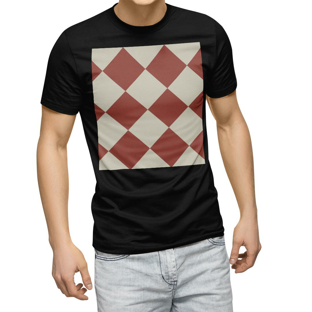 tシャツ メンズ 半袖 ブラック デザイン XS S M L XL 2XL Tシャツ ティーシャツ T shirt 黒 003965 チェック ボーダー 模様 赤 白