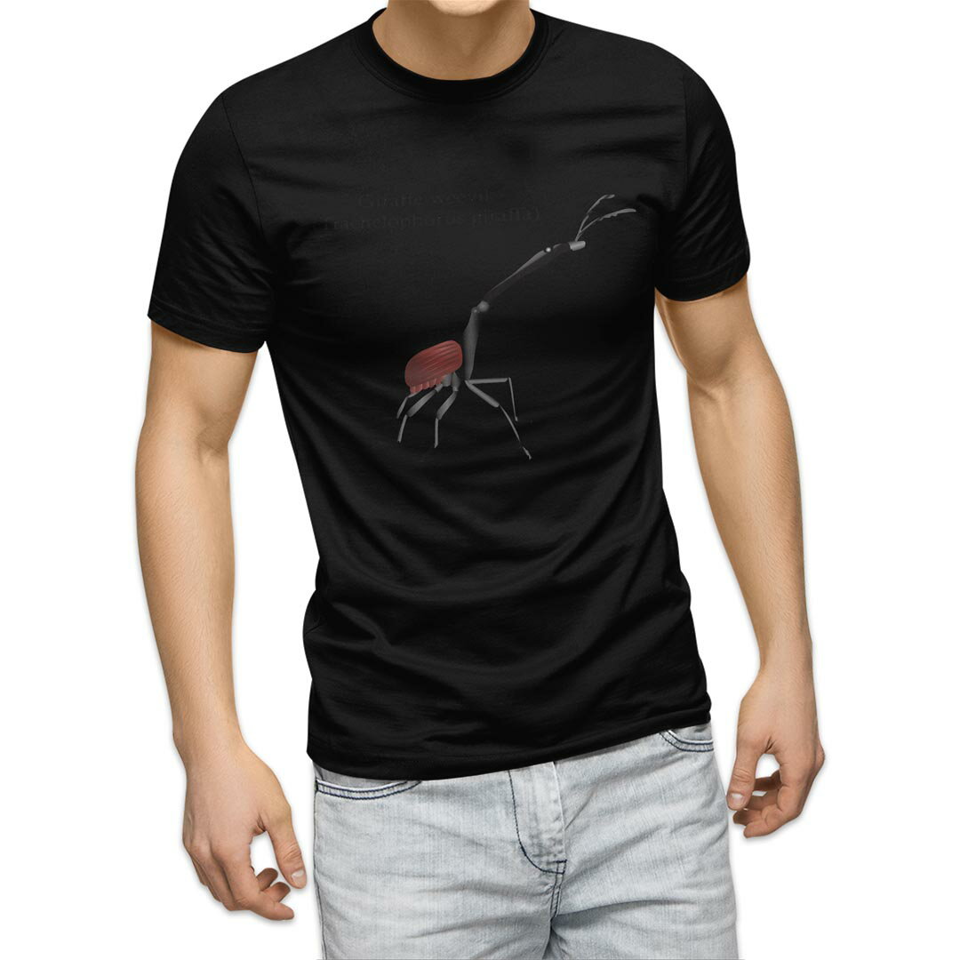 tシャツ メンズ 半袖 ブラック デザイン XS S M L XL 2XL Tシャツ ティーシャツ T shirt 黒 020018 虫 giraffe weevil キリンクビナガ..