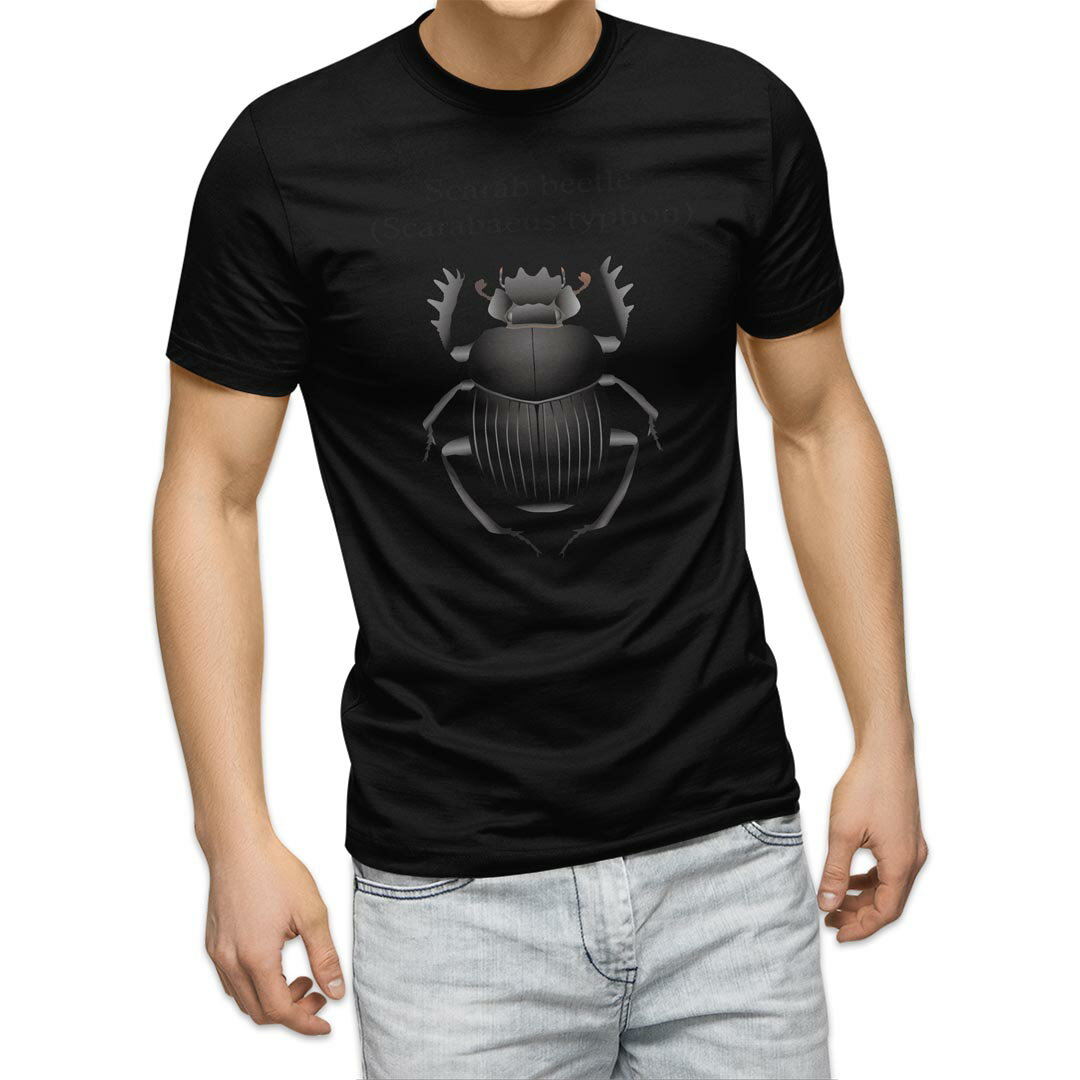tシャツ メンズ 半袖 ブラック デザイン XS S M L XL 2XL Tシャツ ティーシャツ T shirt 黒 020024 虫 scarab beetle スカラベカブトムシ