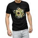 tシャツ メンズ 半袖 ブラック デザイン XS S M L XL 2XL Tシャツ ティーシャツ T shirt 黒 020053 ひまわり 向日葵 夏