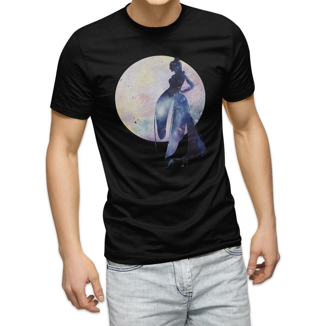 tシャツ メンズ 半袖 ブラック デザイン XS S M L XL 2XL Tシャツ ティーシャツ T shirt 黒 020063 宇宙 惑星 シルエット