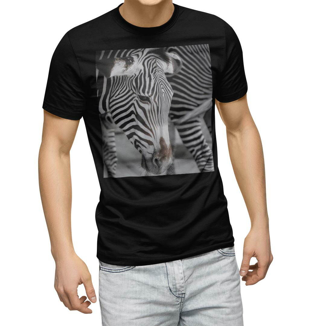 tシャツ メンズ 半袖 ブラック デザイン XS S M L XL 2XL Tシャツ ティーシャツ T shirt　黒 022863 しまうま　動物　写真