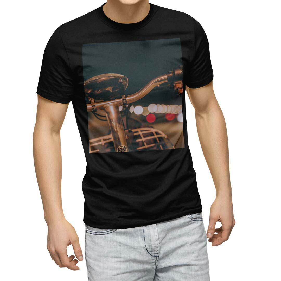 乐天商城 - tシャツ メンズ 半袖 ブラック デザイン XS S M L XL 2XL Tシャツ ティーシャツ T shirt　黒 022976 自転車　写真