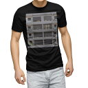 tシャツ メンズ 半袖 ブラック デザイン XS S M L XL 2XL Tシャツ ティーシャツ T shirt　黒 023035 建物　写真