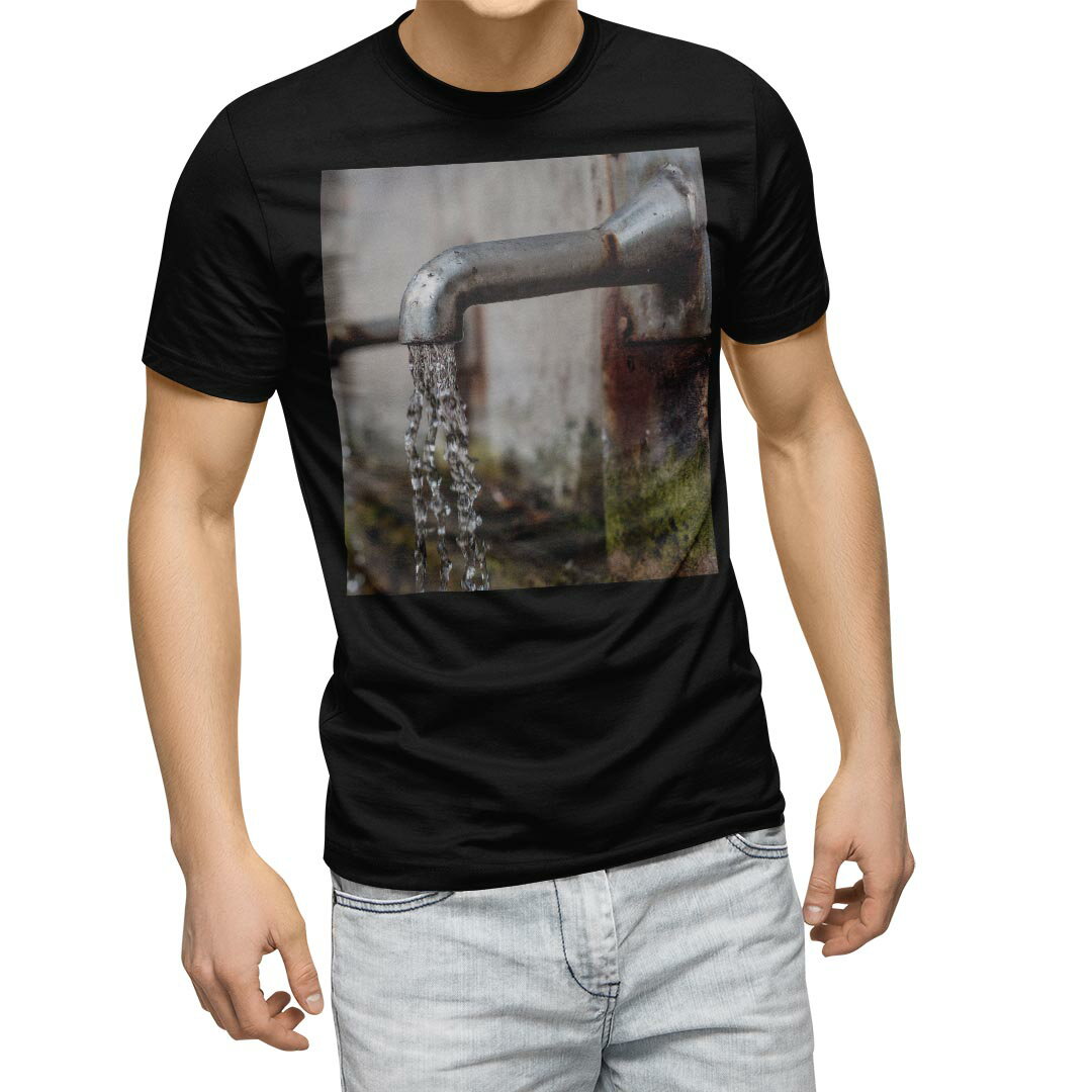 Rakuten - tシャツ メンズ 半袖 ブラック デザイン XS S M L XL 2XL Tシャツ ティーシャツ T shirt　黒 023267 水道　写真　風景