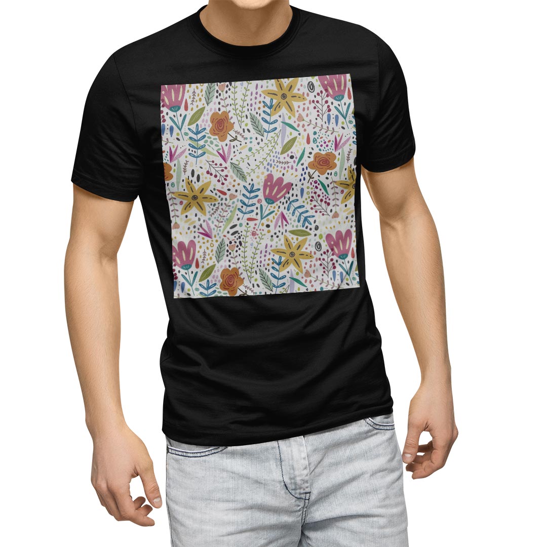 tシャツ メンズ 半袖 ブラック デザイン XS S M L XL 2XL Tシャツ ティーシャツ T shirt　黒 023349 花　フラワー　イラスト　模様