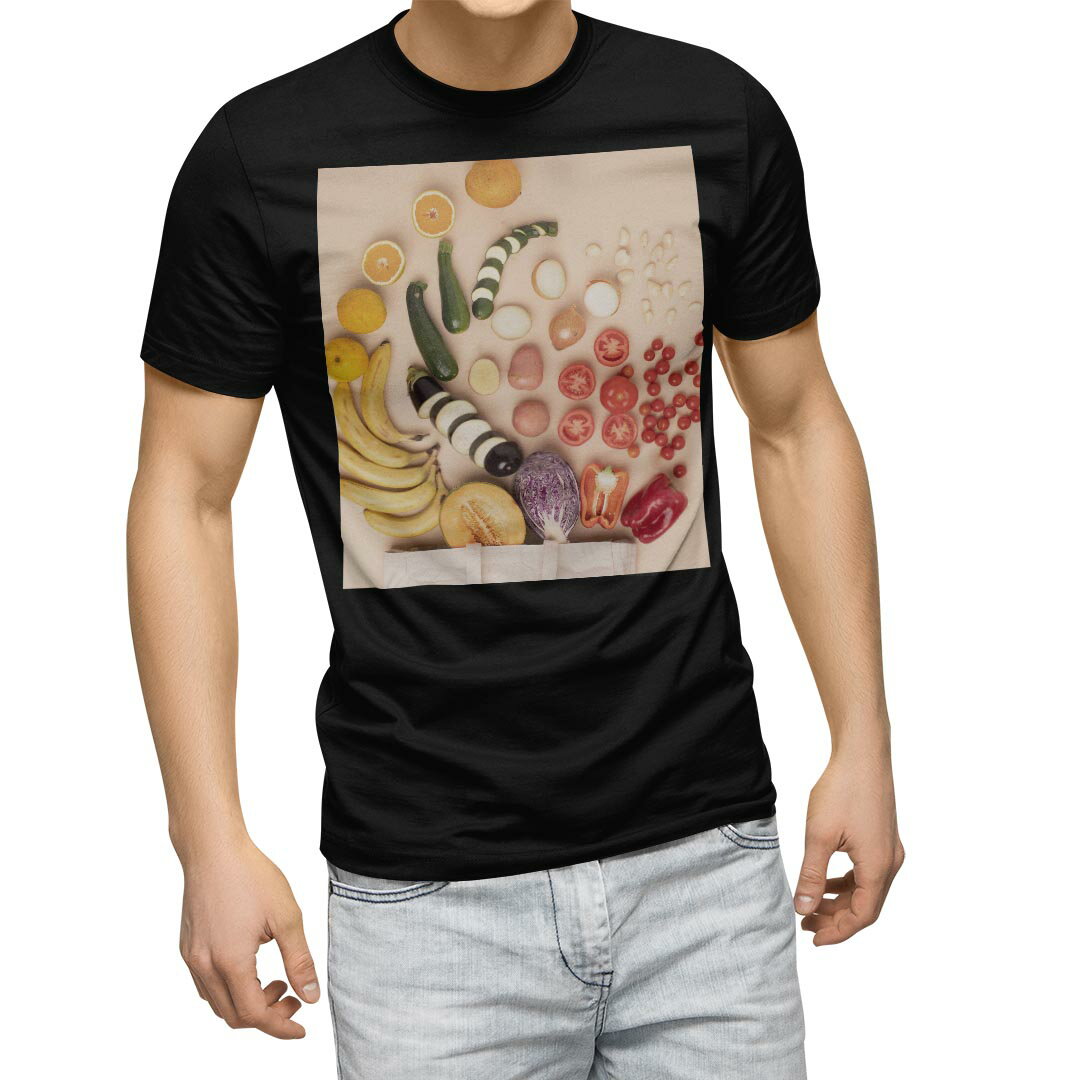 楽天kabeコレtシャツ メンズ 半袖 ブラック デザイン XS S M L XL 2XL Tシャツ ティーシャツ T shirt　黒 023409 野菜　写真