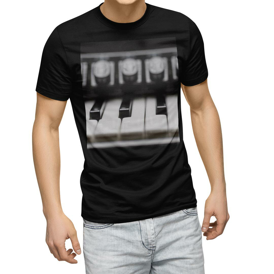 tシャツ メンズ 半袖 ブラック デザイン XS S M L XL 2XL Tシャツ ティーシャツ T shirt　黒 023480 楽器　音楽　モノクロ 1
