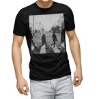 tシャツ メンズ 半袖 ブラック デザイン XS S M L XL 2XL Tシャツ ティーシャツ T shirt　黒 023482 横断歩道　写真　風景　人物