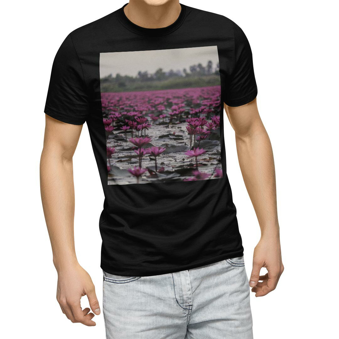 Rakuten - tシャツ メンズ 半袖 ブラック デザイン XS S M L XL 2XL Tシャツ ティーシャツ T shirt　黒 023484 花　フラワー　写真